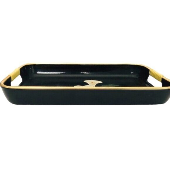 3 Vintage Japanese Black Lacquer Nesting Trays with Lily Detail & Gold Trim - - Picture 9 of 12